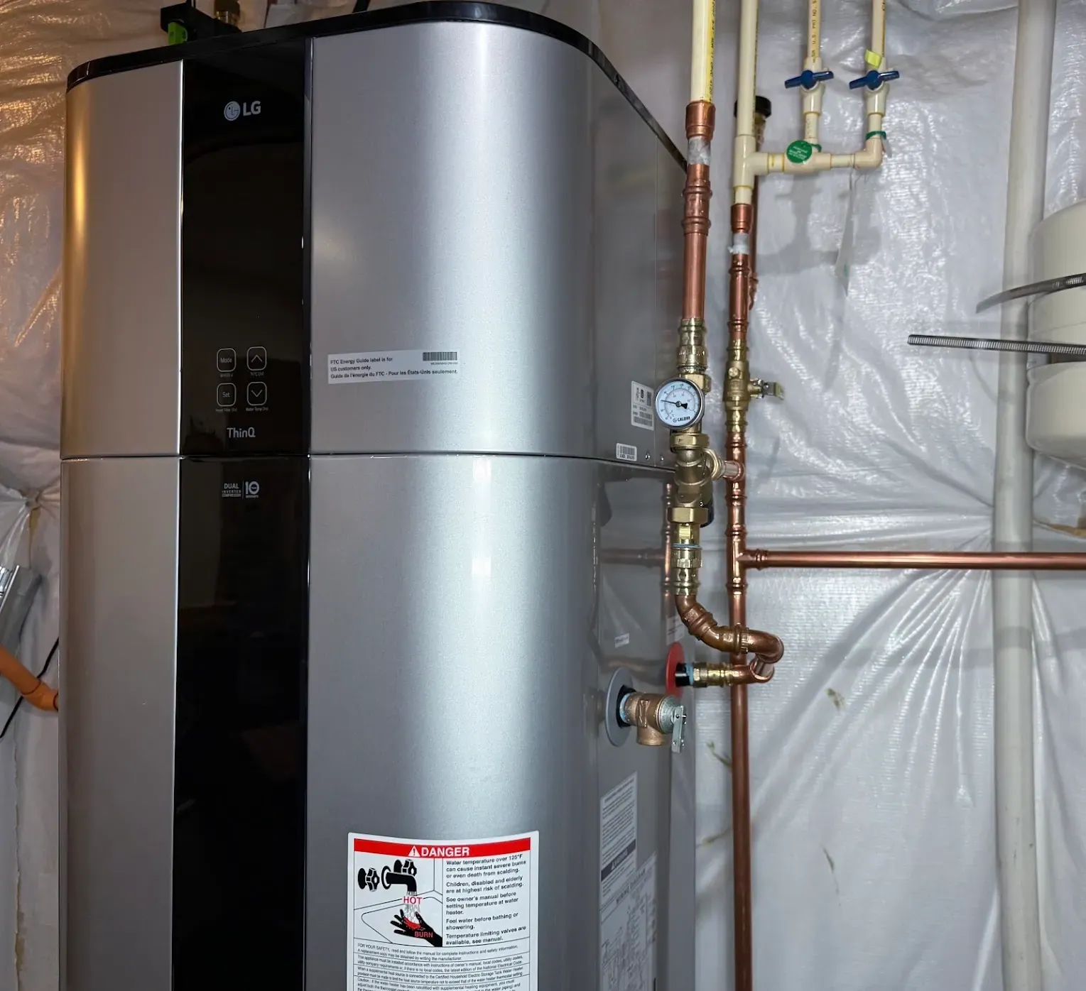 LG hybrid water heater installed by Mallick Plumbing & Heating